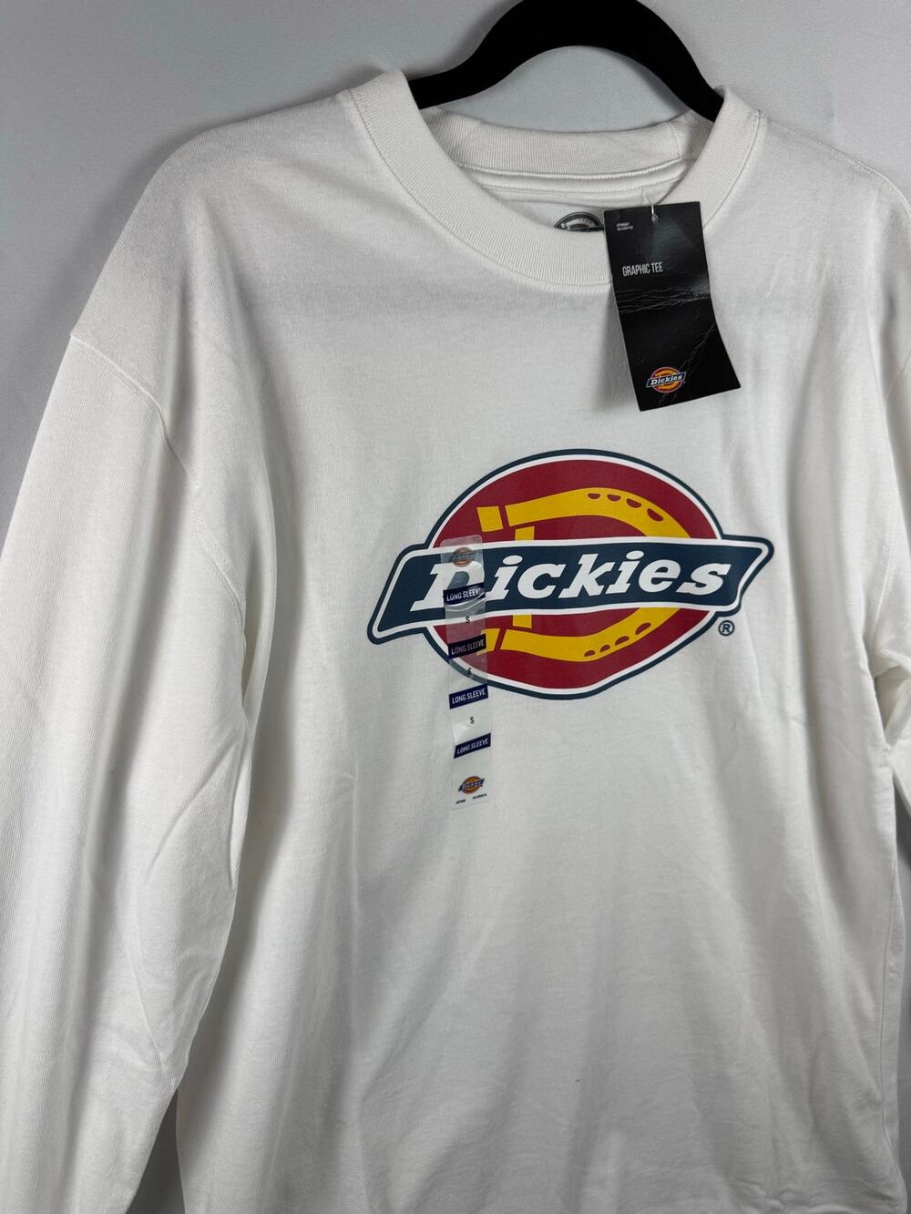 Dickies WL22A Long Sleeve Logo T Shirt Mens Small White NWT 100% Cotton